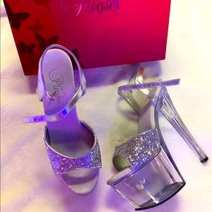 Pleaser SKY 310 - Silver Glitter/ Clear Platform